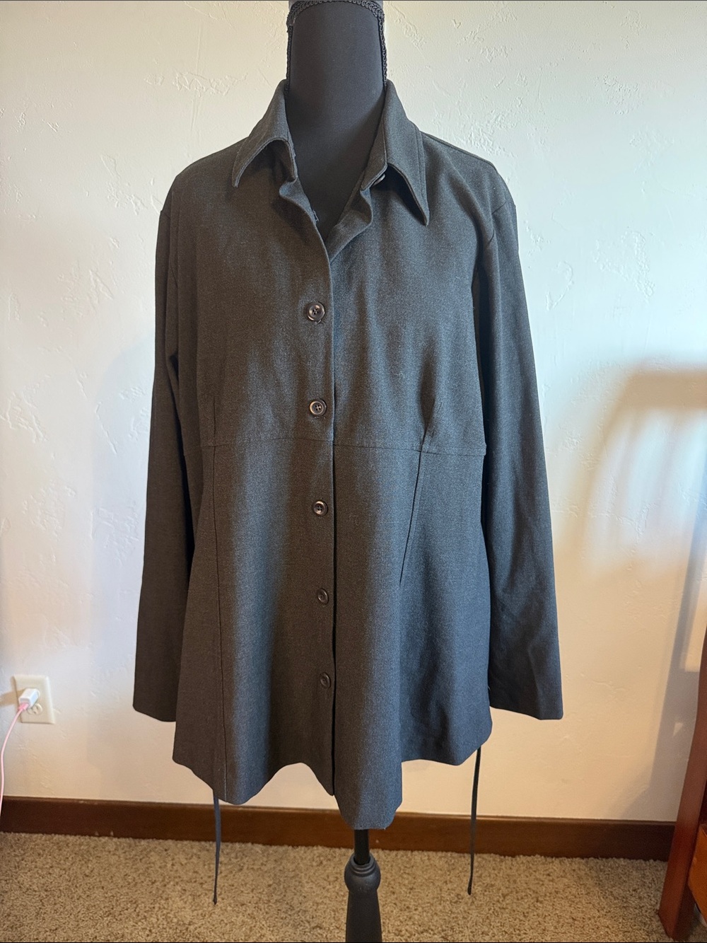 Mimi Maternity Charcoal Button-Front Maternity Blouse
